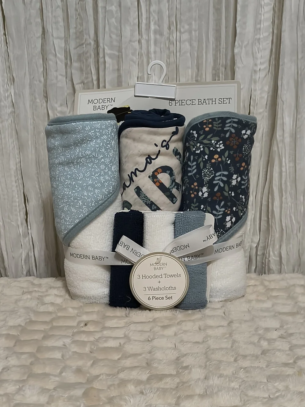 Modern Baby 6-Piece Hooded Towel & Washcloth Set - Blue Mix